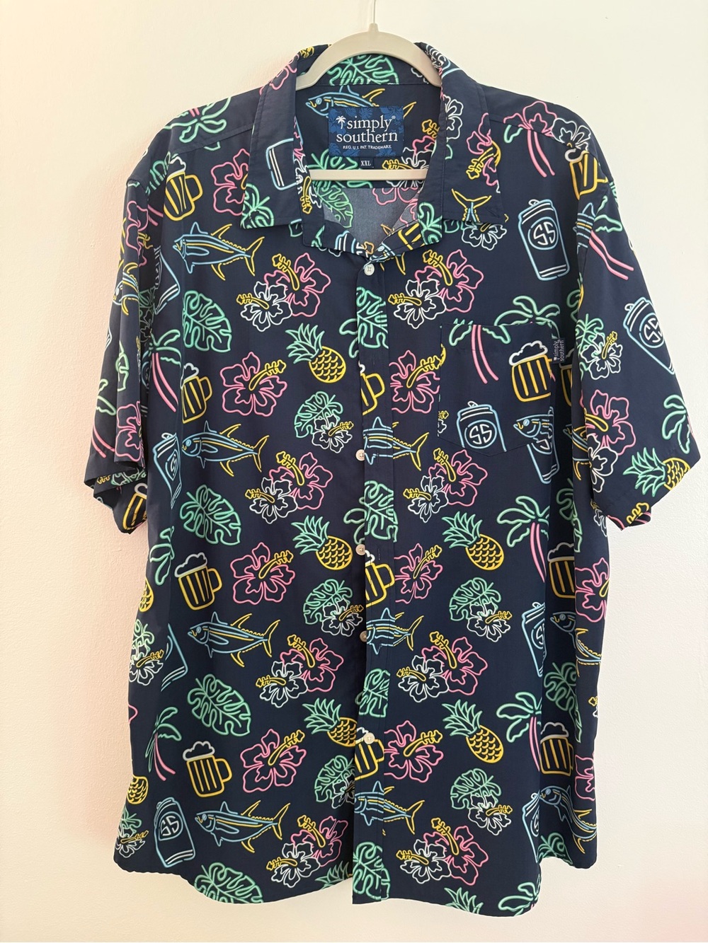 Simply Southern Tropical Button Front Shirt XXL Hawaiian Beach Resort Shirt